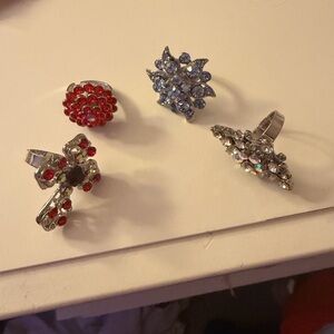 Elegant Silver and Red Women's Ring Set